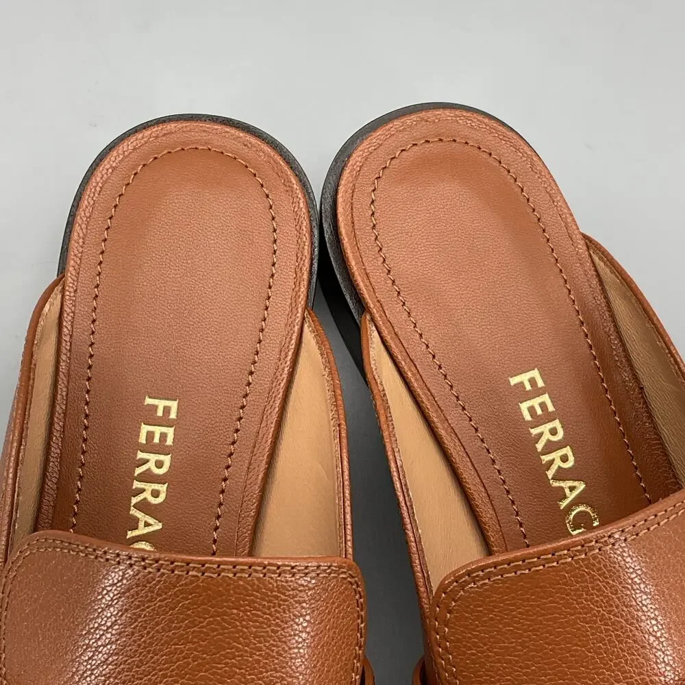 NEW Ferragamo Women’s Mavira Gancini Loafer Mules Brown Size 5C